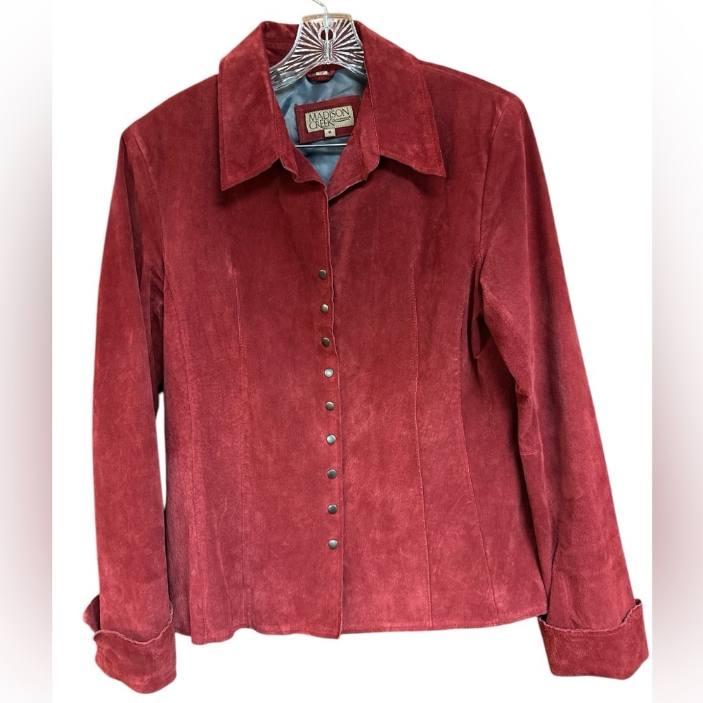Madison Creek Outfitters Wine Red Suede Leather Snap-down Shirt Jacket Shacket M